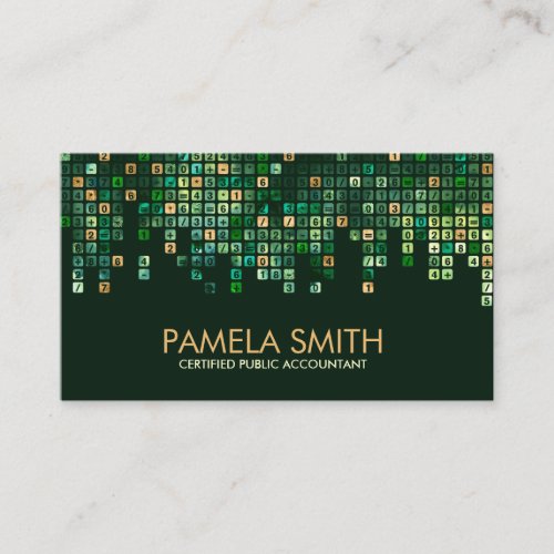 Accounting Services _ Abstract Green Gold Numbers Business Card