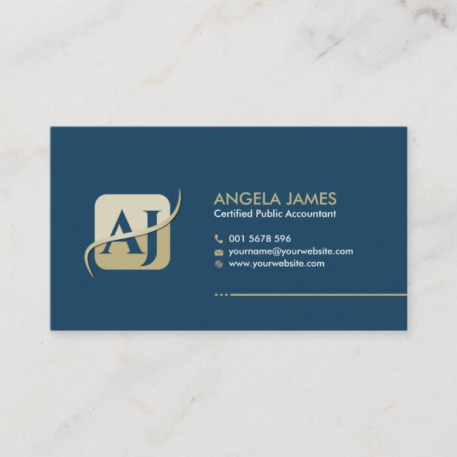 Accounting Services Monogram - Blue and Beige Business Card (Front)
