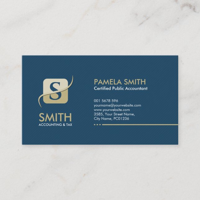 Accounting Services Monogram - Blue and Beige Business Card (Front)