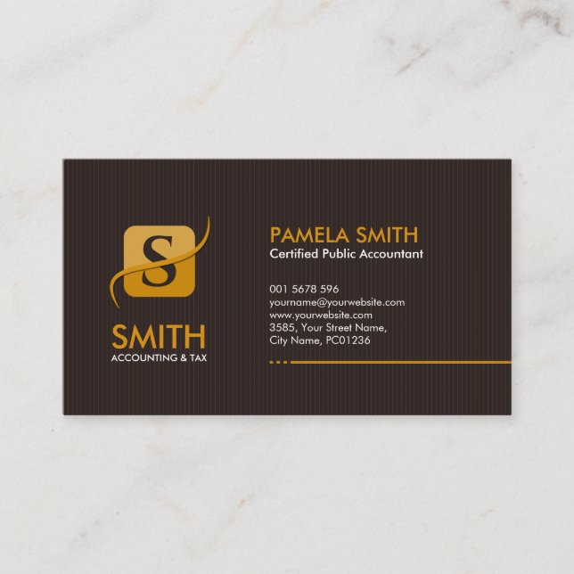 Accounting Services Monogram - Brown and Yellow Business Card (Front)