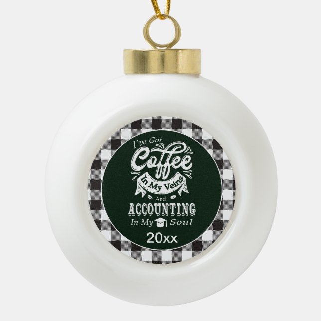 Accounting Student White Plaid Ceramic Ball Christmas Ornament (Front)