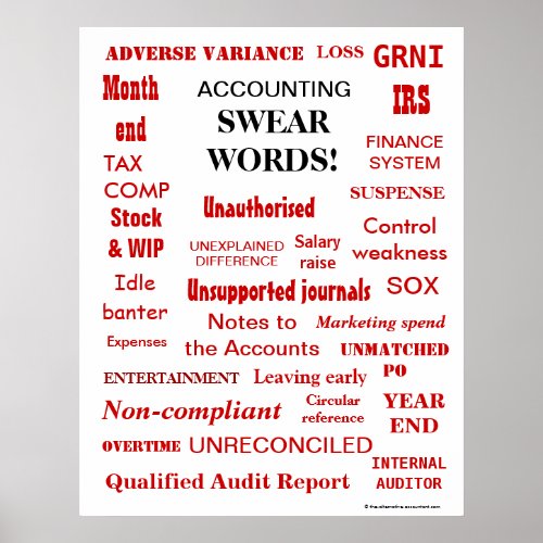 ACCOUNTING SWEAR WORDS  Rude Black n Red Poster