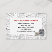Accounting Tax Service 1040 form Business Card (Back)