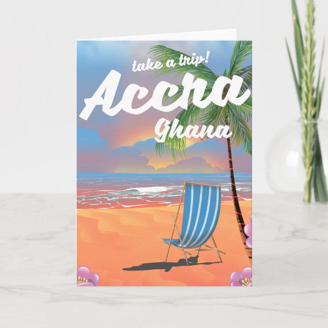 Accra Ghana beach travel poster Holiday Card (Front)