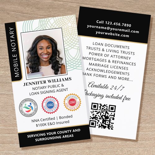 Accreditation Notary Public Photo QR Code Black Business Card