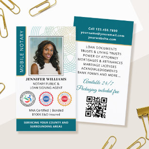 Accreditation Notary Public Photo QR Code Teal Business Card