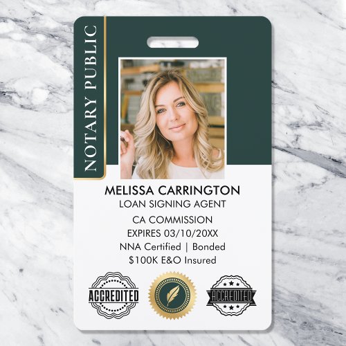 Accreditation Notary Public Photo QR Green Gold Badge