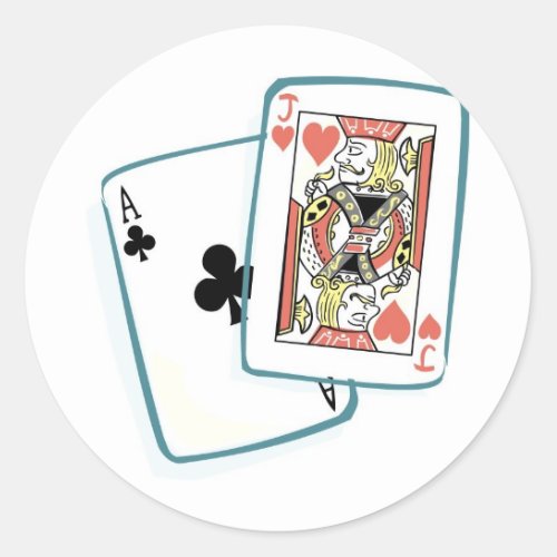 Ace and Jack Poker Cards Classic Round Sticker