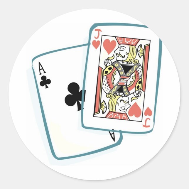 Ace and Jack Poker Cards Classic Round Sticker (Front)