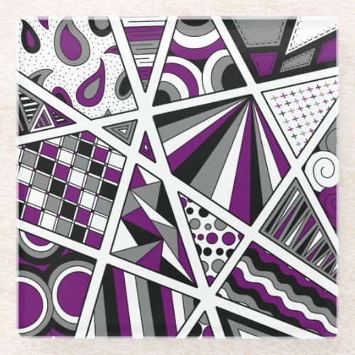 Ace Asexual Pride Zen Doodle Modern Abstract Purpl Glass Coaster