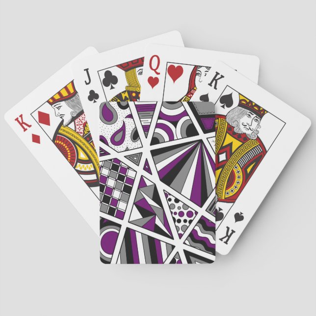 Ace Asexual Pride Zen Doodle Modern Abstract Purpl Poker Cards (Back)