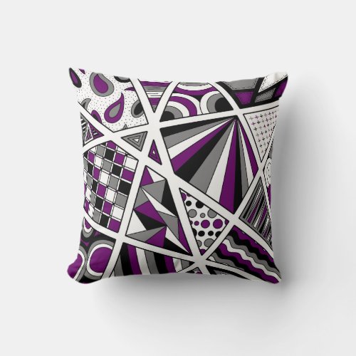 Ace Asexual Pride Zen Doodle Modern Abstract Purpl Throw Pillow
