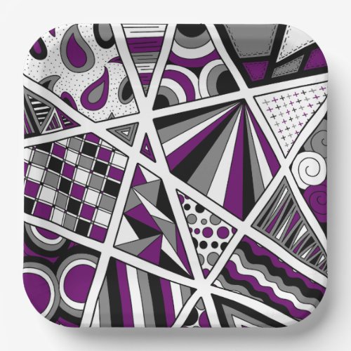 Ace Asexual Pride Zen Doodle Modern Purple Paper Plates