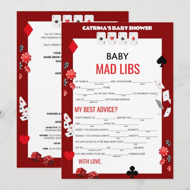 Ace Casino Baby Shower - Editable Name, 5x7 Invitation (Front/Back)