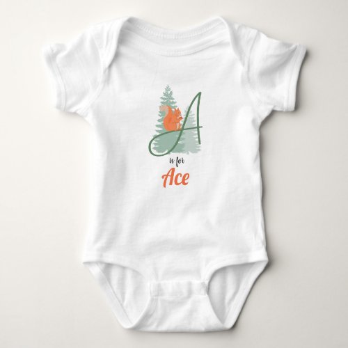 Ace Name Reveal Letter A Woodland Boy Squirrel Baby Bodysuit