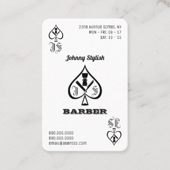 Ace Of Barbers Black And White Business Card by TwoFatCats at Zazzle