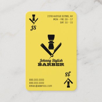 Ace Of Barbers Yellow Black Business Card by TwoFatCats at Zazzle
