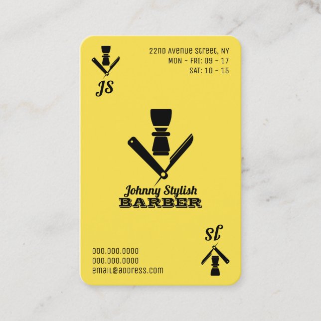 Ace of barbers yellow black business card (Front)