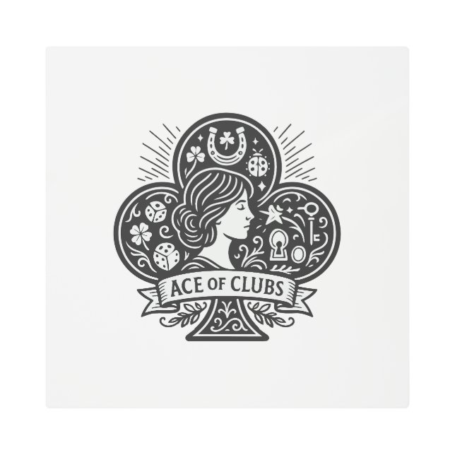 Ace of Clubs — Lady Luck Cameo Metal Print (Front)