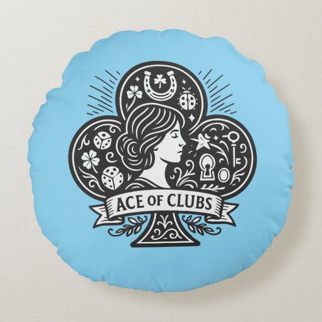 Ace of Clubs — Lady Luck Cameo Round Pillow (Front)