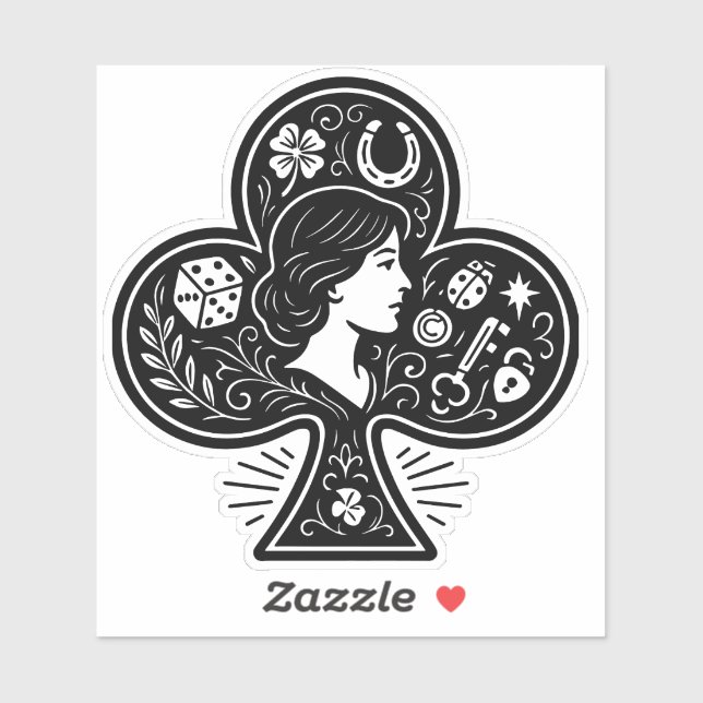 Ace of Clubs — Lady Luck Cameo Sticker (Sheet)