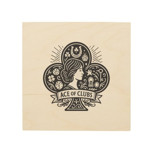 Ace of Clubs — Lady Luck Cameo Wood Wall Art (Front)