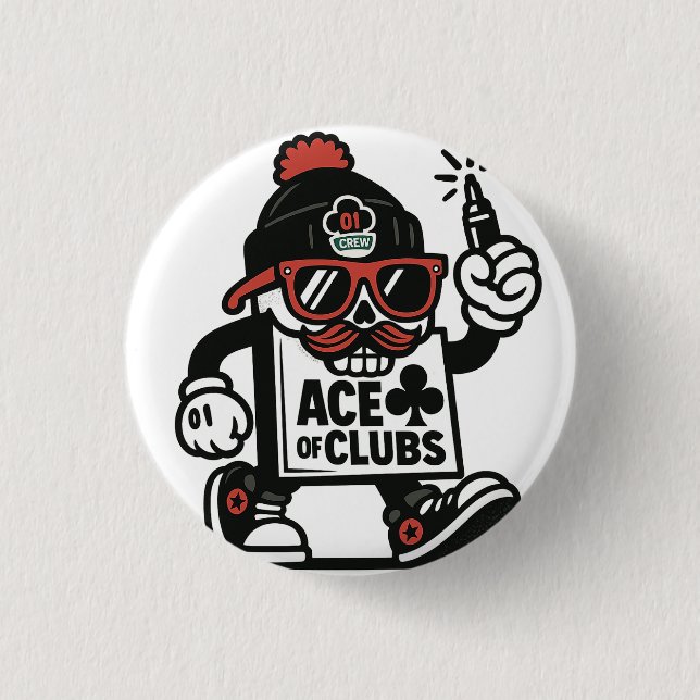 Ace of Clubs Street Mascot — Poker Grind Crew Button (Front)