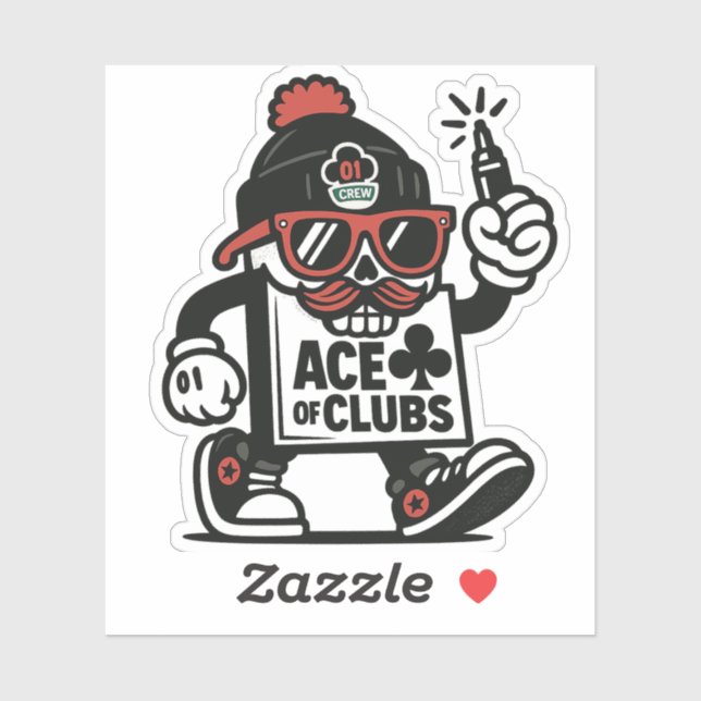 Ace of Clubs Street Mascot — Poker Grind Crew Sticker (Sheet)