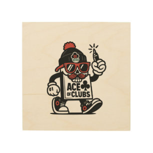Ace of Clubs Street Mascot — Poker Grind Crew Wood Wall Art