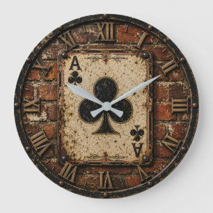 Ace of Clubs Vintage Playing Card Rustic Poker  Large Clock