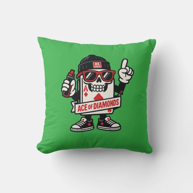 Ace of Diamonds Street Mascot — High-Roller Editio Throw Pillow (Front)