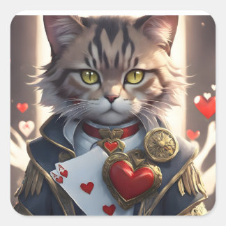 Ace of Hearts Cat Square Sticker