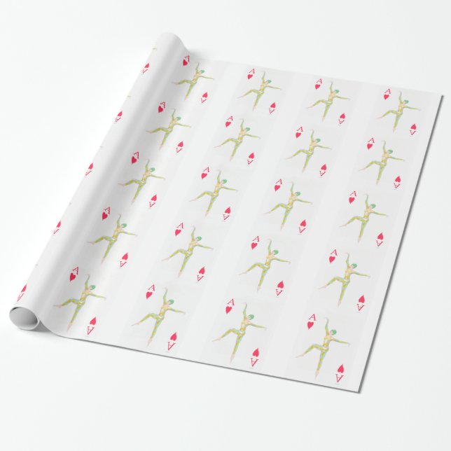 Ace of hearts dance design art retro harlequin wrapping paper (Unrolled)