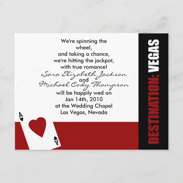 Ace of Hearts Destination Vegas Wedding Invitation Postcard (Front)