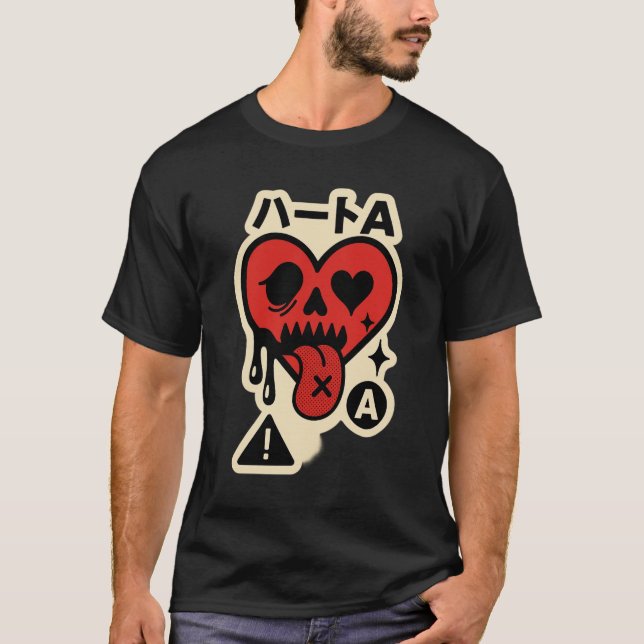 Ace of Hearts — Drip-Heart Katakana (Poker Street) T-Shirt (Front)