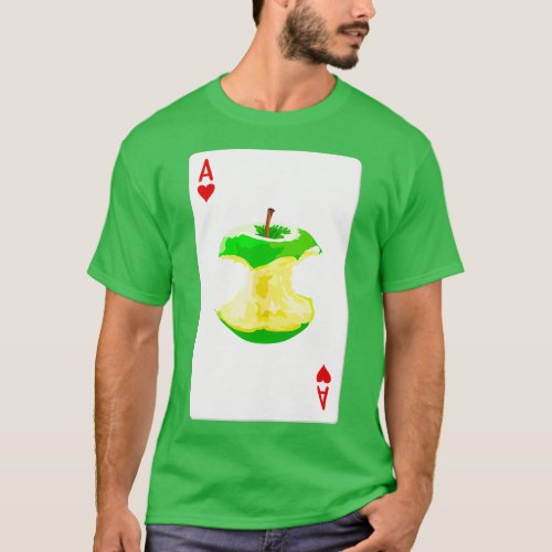 Ace of hearts playing card with green apple T_Shirt