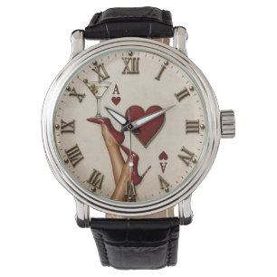 Ace of Hearts Red High Heels Martini Glass Watch
