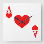 Ace Of Hearts Square Wall Clock at Zazzle