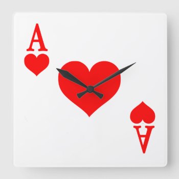 Ace Of Hearts Square Wall Clock by Imagology at Zazzle
