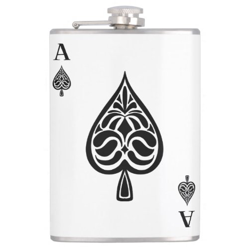Ace of Spades Black and White Playing Card Flask
