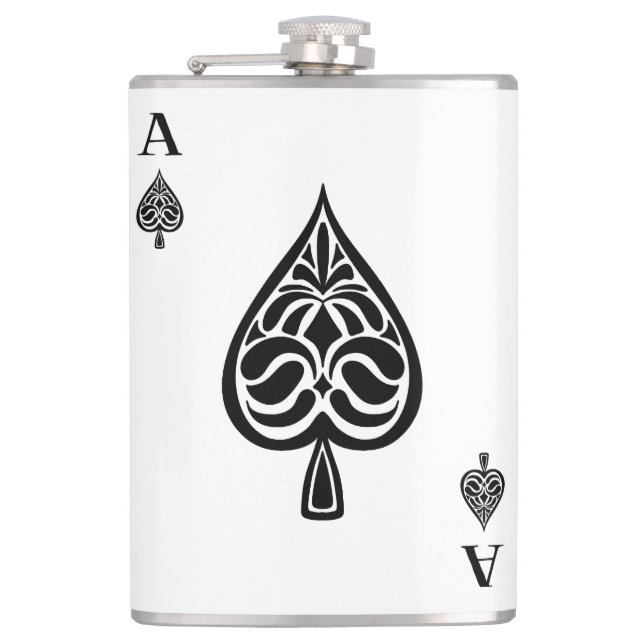 Ace of Spades Black and White Playing Card Flask (Front)