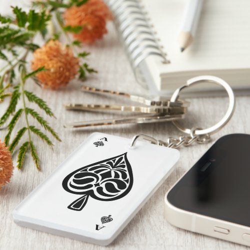 Ace of Spades Black and White Playing Card Keychain