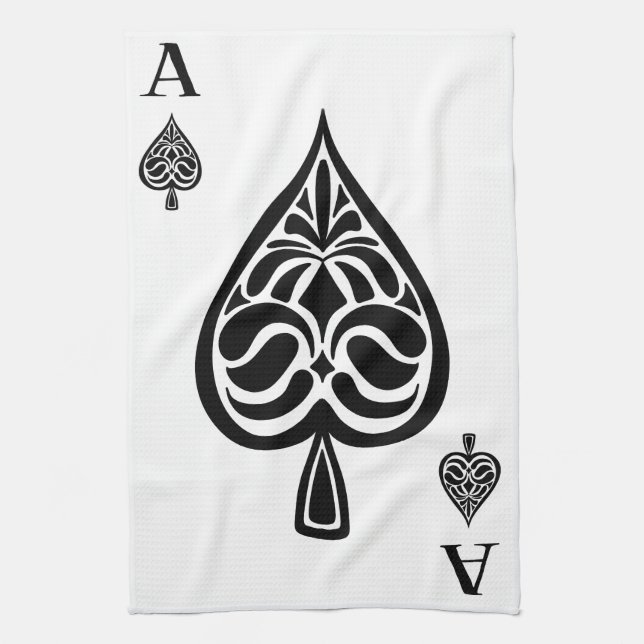 Ace of Spades Black and White Playing Card Kitchen Towel (Vertical)
