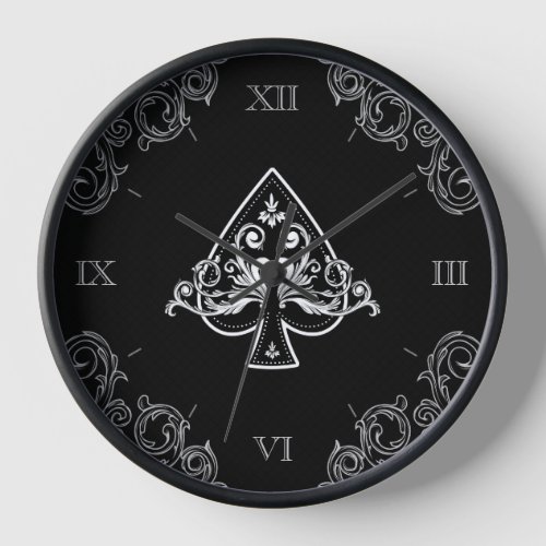 Ace of Spades Black Casino Clock