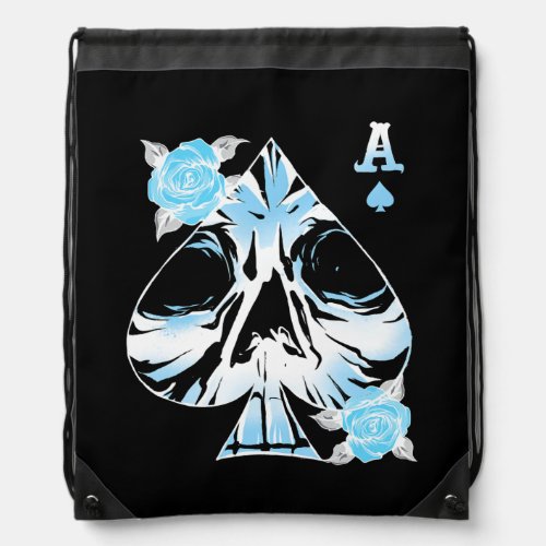 Ace Of Spades Card Skull Roses  Drawstring Bag