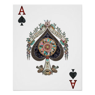 VINOXO Wooden Art Paintings For Home Walls - Ace Playing Card Set of 4