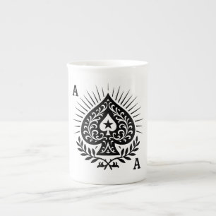 Ace of Spades — Filigree Star & Laurel Bone China Mug