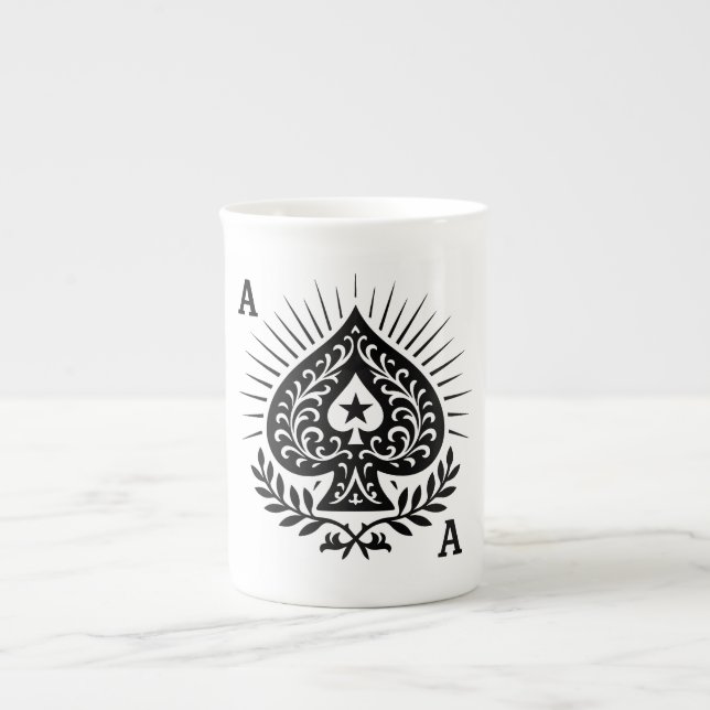 Ace of Spades — Filigree Star & Laurel Bone China Mug (Front)