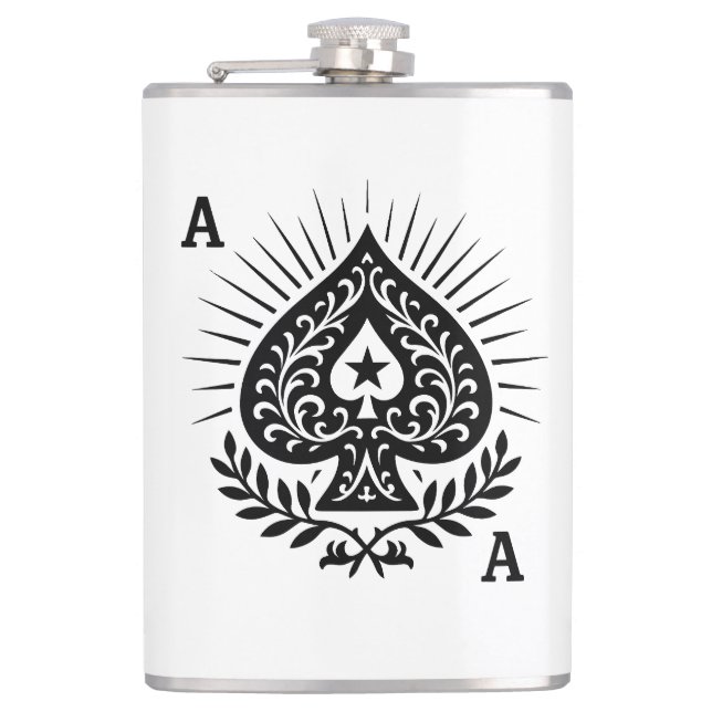 Ace of Spades — Filigree Star & Laurel Flask (Front)