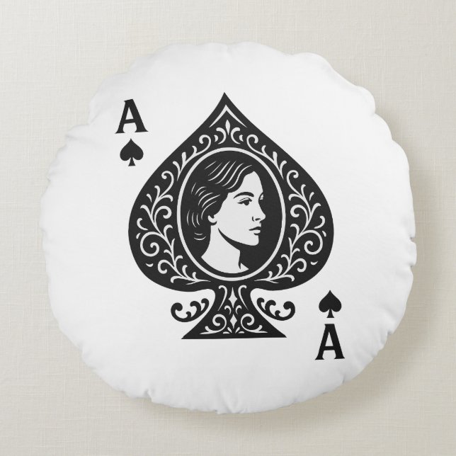 Ace of Spades — Lady Cameo Filigree Emblem Round Pillow (Front)